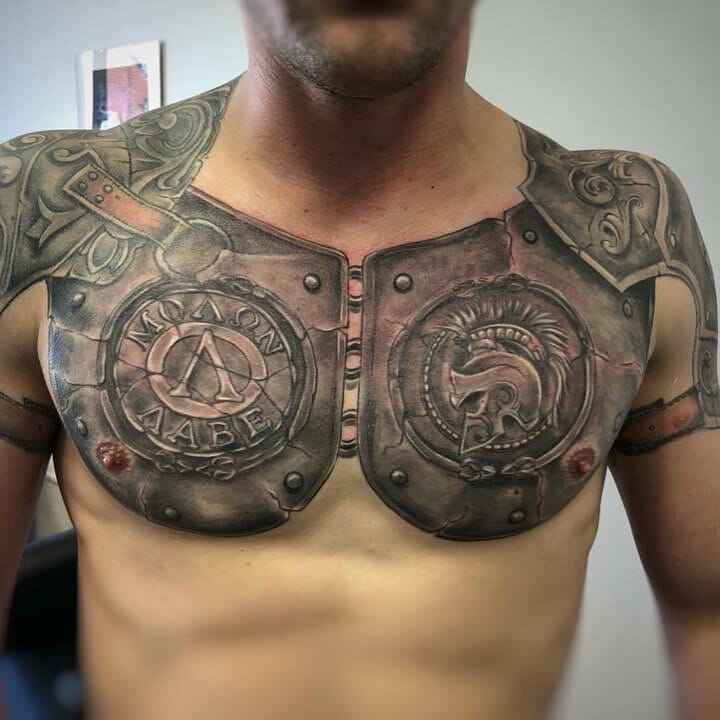 Armor tattoo on chest for men