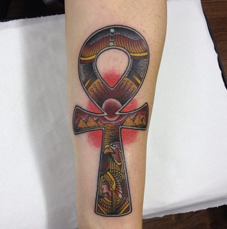 Ankh tattoo on forearm for men