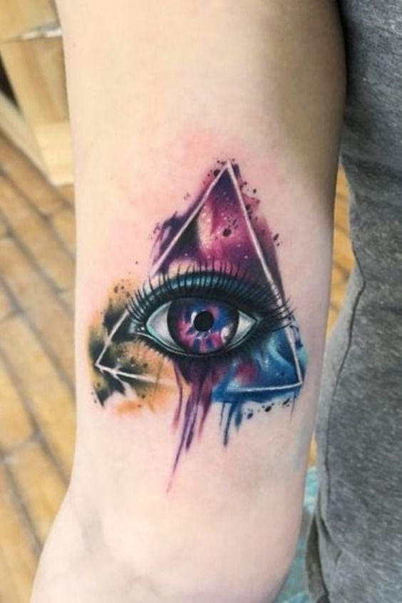 Eye tattoo on shoulder for women