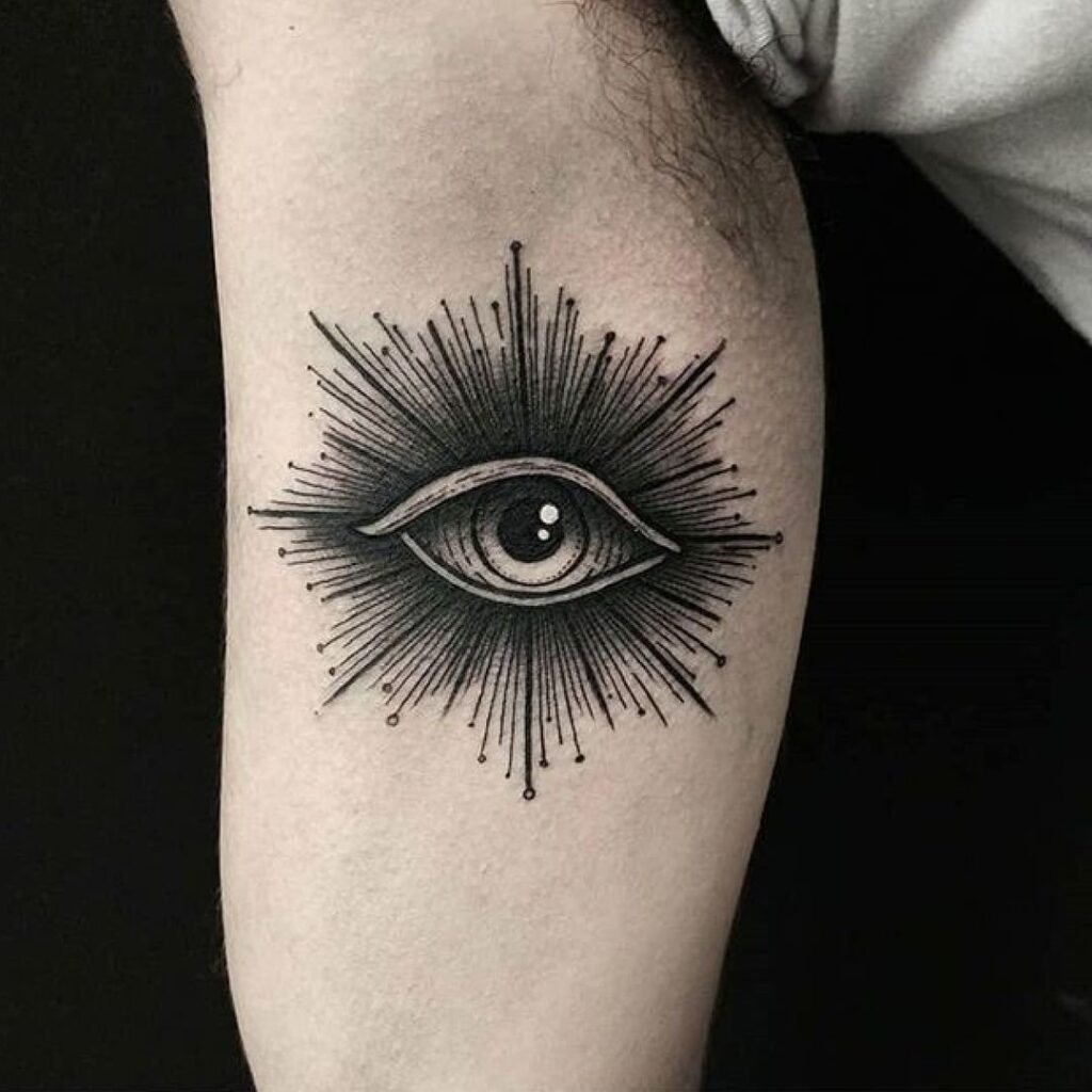 Eye tattoo on the shoulder for men