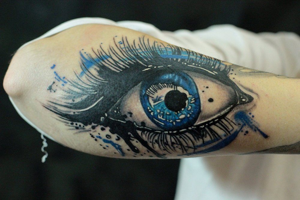 Eye tattoo on arm for men