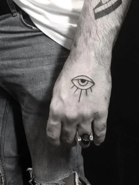 Eye tattoo on the hand for men