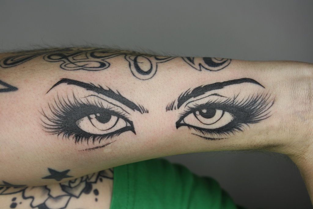 Eye tattoo on forearm for women