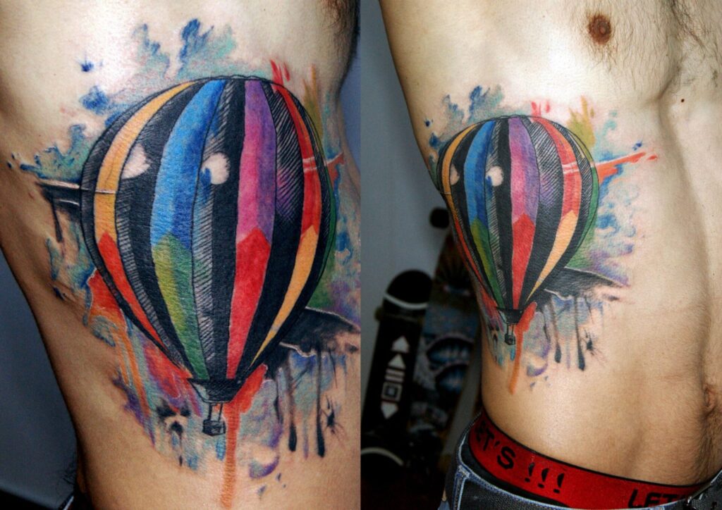 Balloon tattoo on the side for men