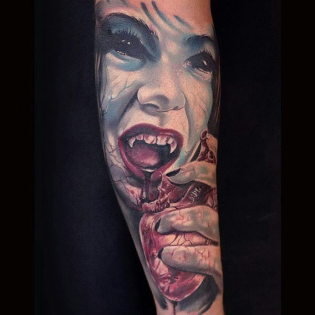 Horror tattoo on forearm for women