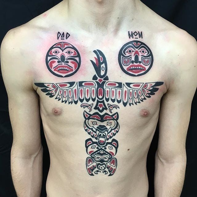 Hyde style tattoo on the abdomen for men