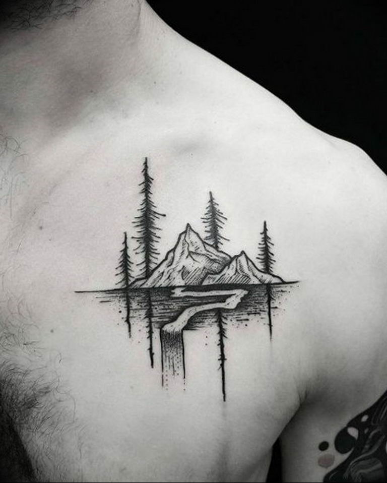 Mountain tattoo on chest for men