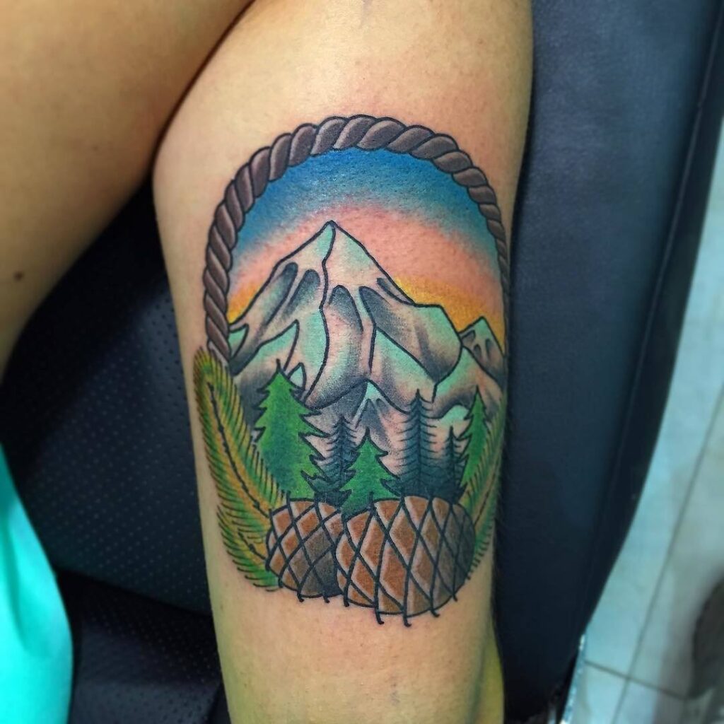 Mountain tattoo on shoulder for women