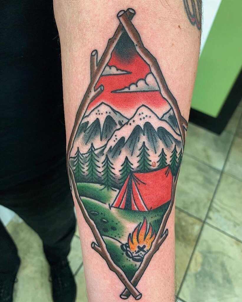 Mountain tattoo on arm for men