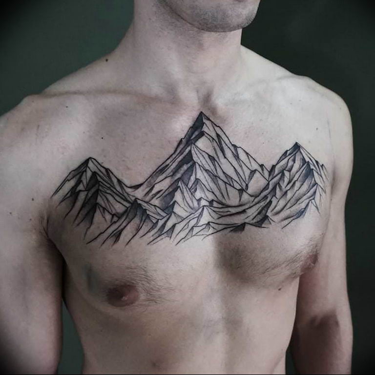 Mountain tattoo on chest for men