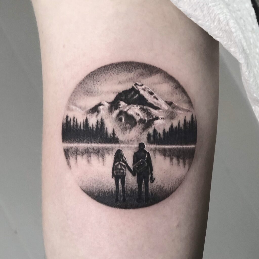 Mountain tattoo on the shoulder for men