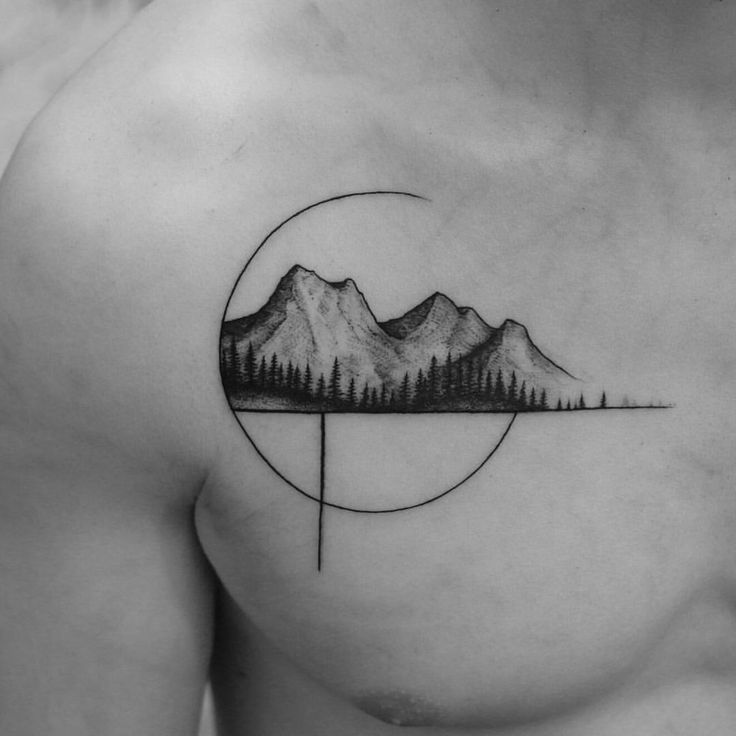 Mountain tattoo on chest for men