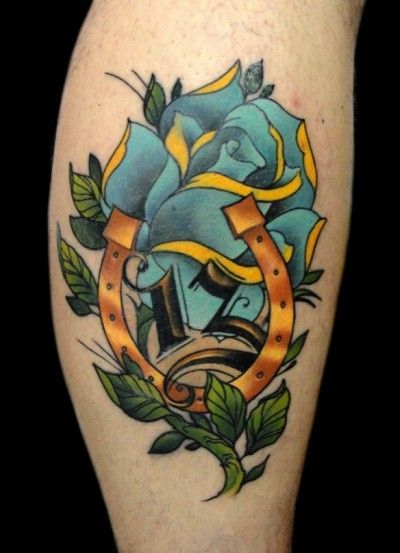 New-school style tattoo on the calf for men