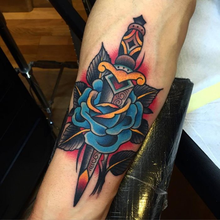 Old skool style tattoo on the forearm for men