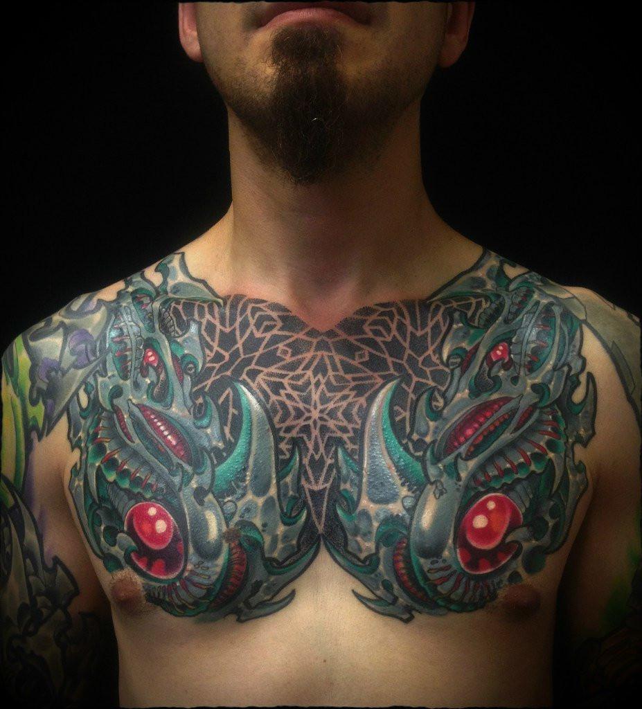 Organic tattoo on the chest for men