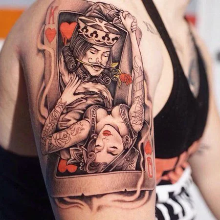 Playing cards tattoo on the shoulder for women