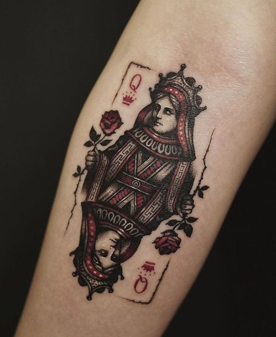 Playing cards tattoo on forearm for women