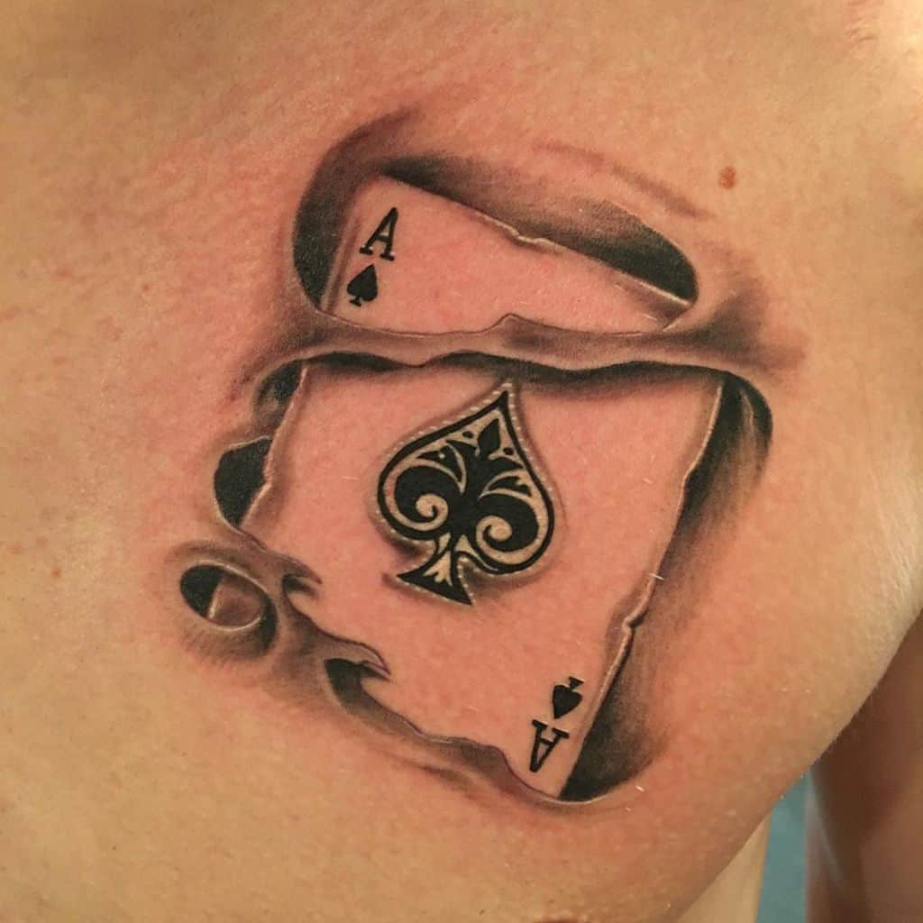 Tattoo of playing cards on chest for men