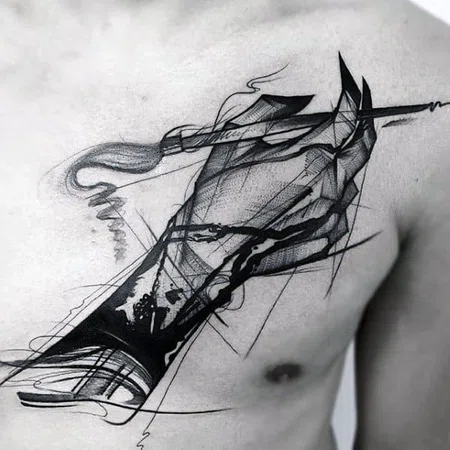 Sketch style tattoo on chest for men