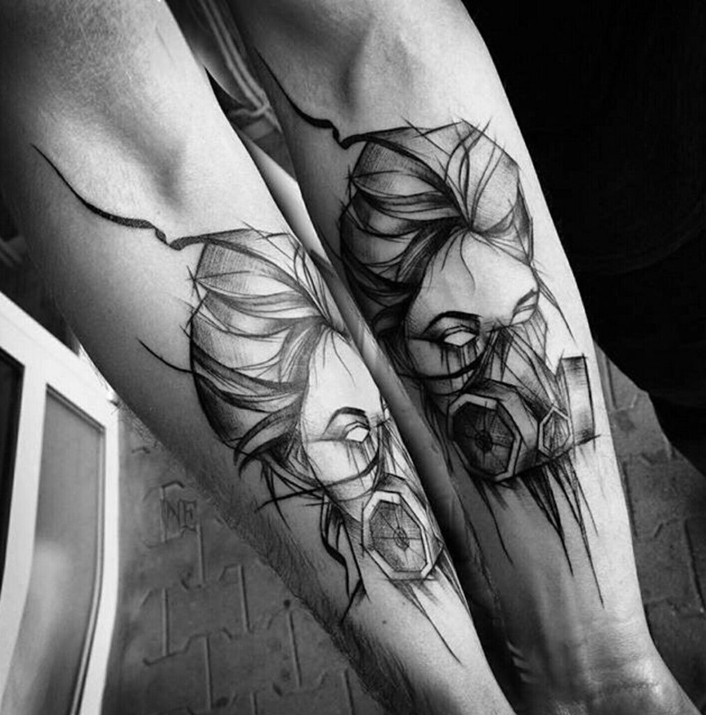 Sketch style tattoo on forearm for men