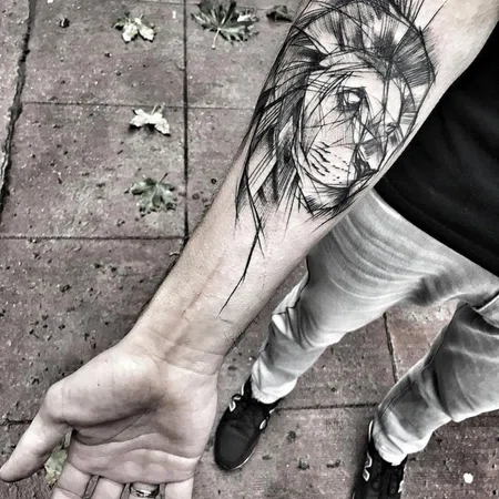 Sketch style tattoo on forearm for men