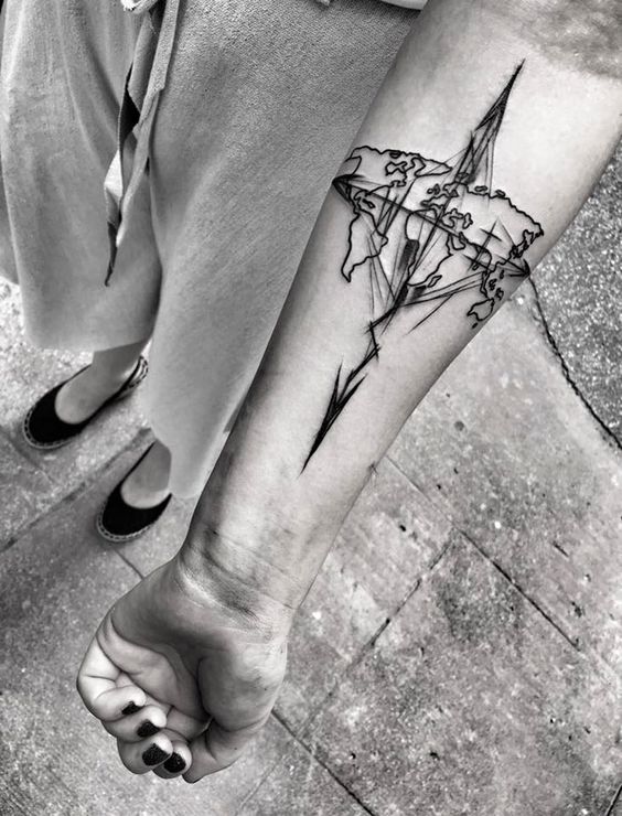 Sketch style tattoo on forearm for women