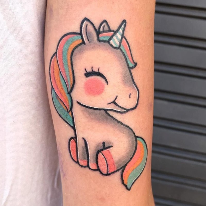 Unicorn color tattoo on arm for men