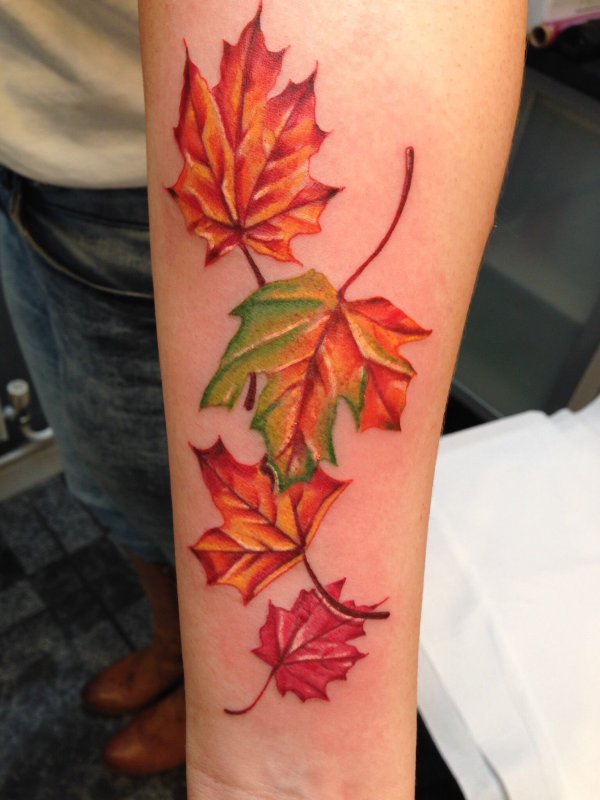 Maple leaf tattoo on arm for men