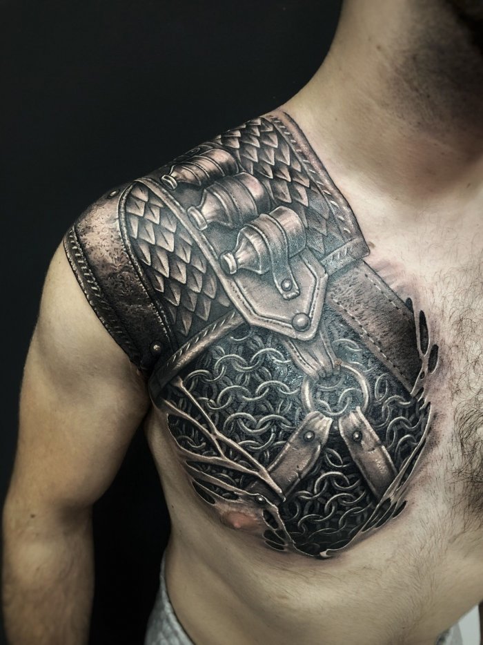 Armor tattoo on chest for men