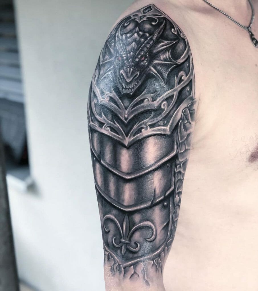 Armor tattoo on shoulder for men