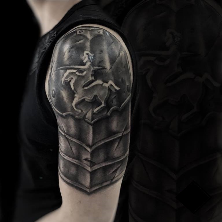 Armor tattoo on shoulder for men