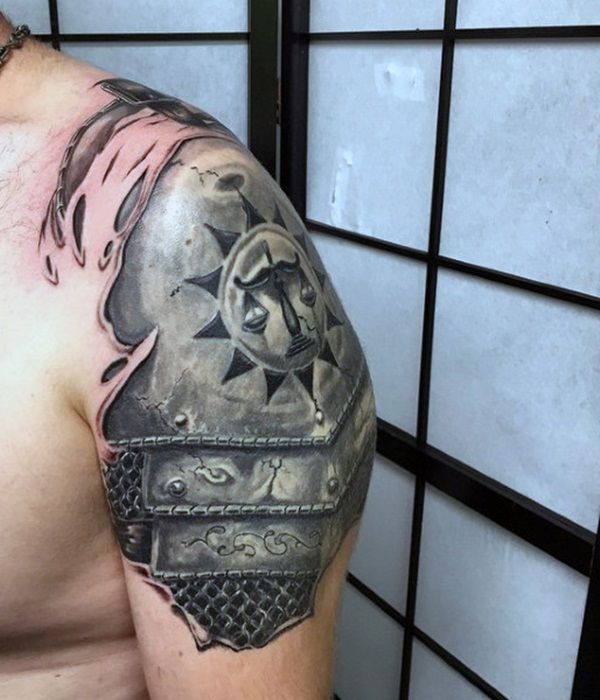 Armor tattoo on shoulder for men