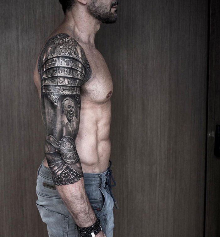 Armor tattoo on arm for men