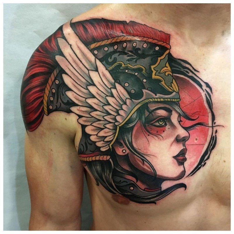 Fantasy style tattoo on chest for men