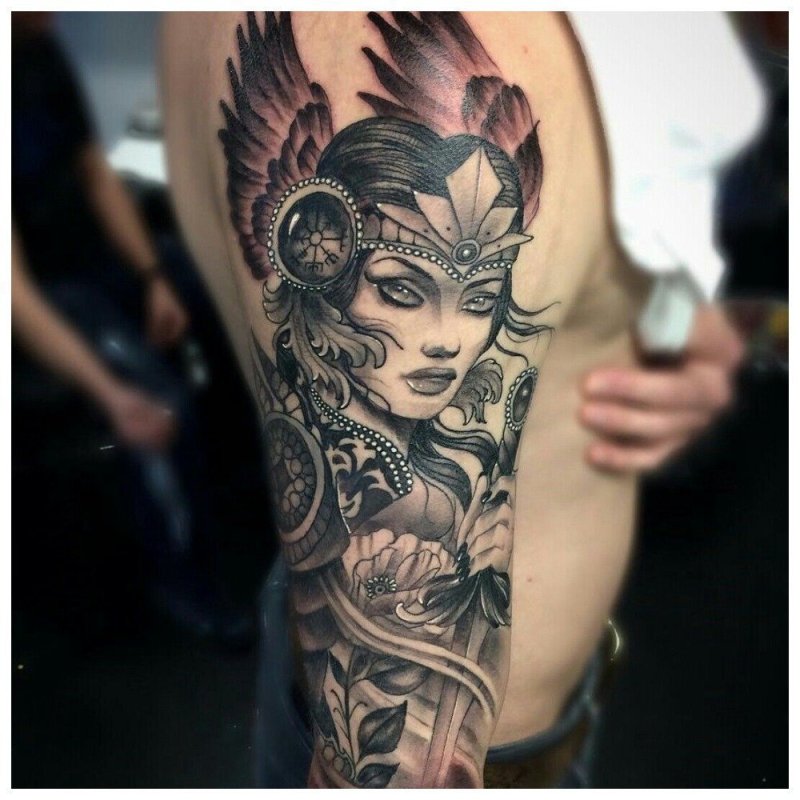 Fantasy style girl tattoo on the shoulder for men