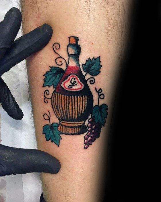 Wine tattoo on the arm for men