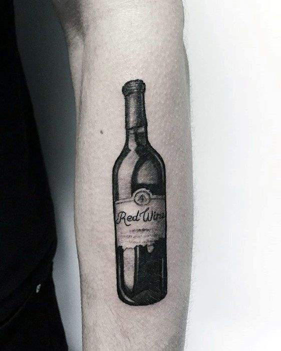 Large wine tattoo on the arm for men