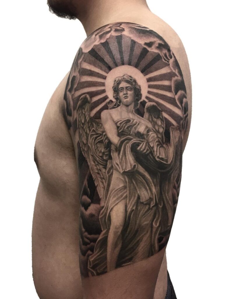 Angel tattoo on the shoulder for men