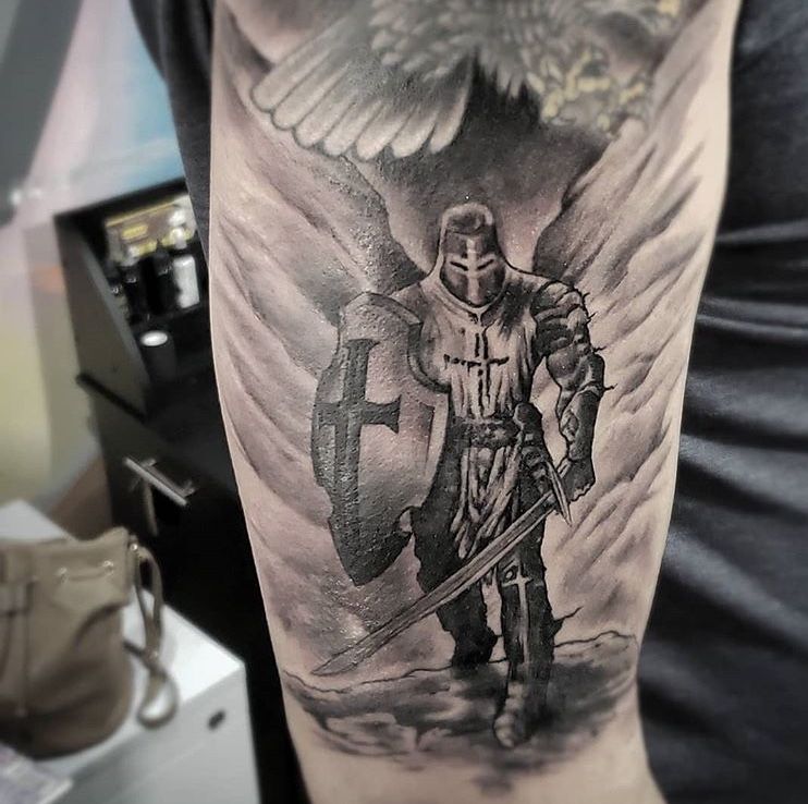 Angel tattoo on the shoulder for men