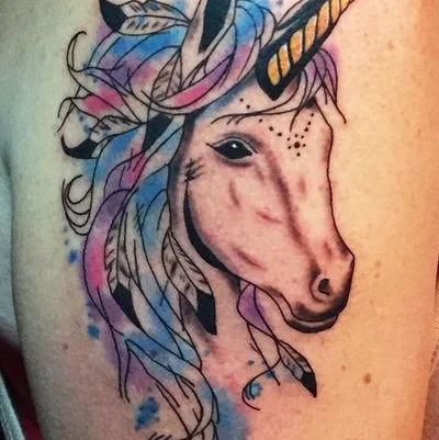 Unicorn tattoo on shoulder for women