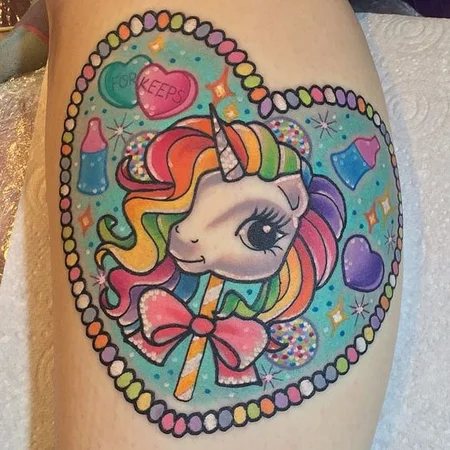 Unicorn tattoo on leg for women