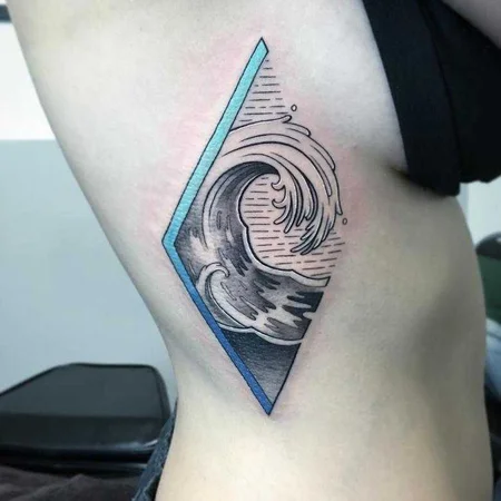 Colorful wave tattoo on the side for women