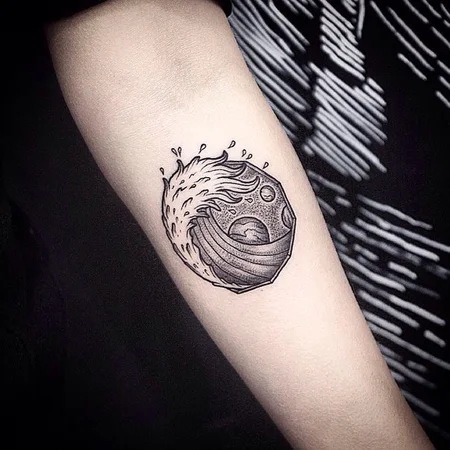 Wave tattoo on forearm for women