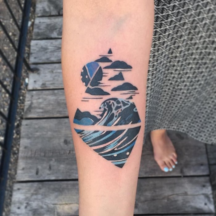 Wave tattoo on forearm for women