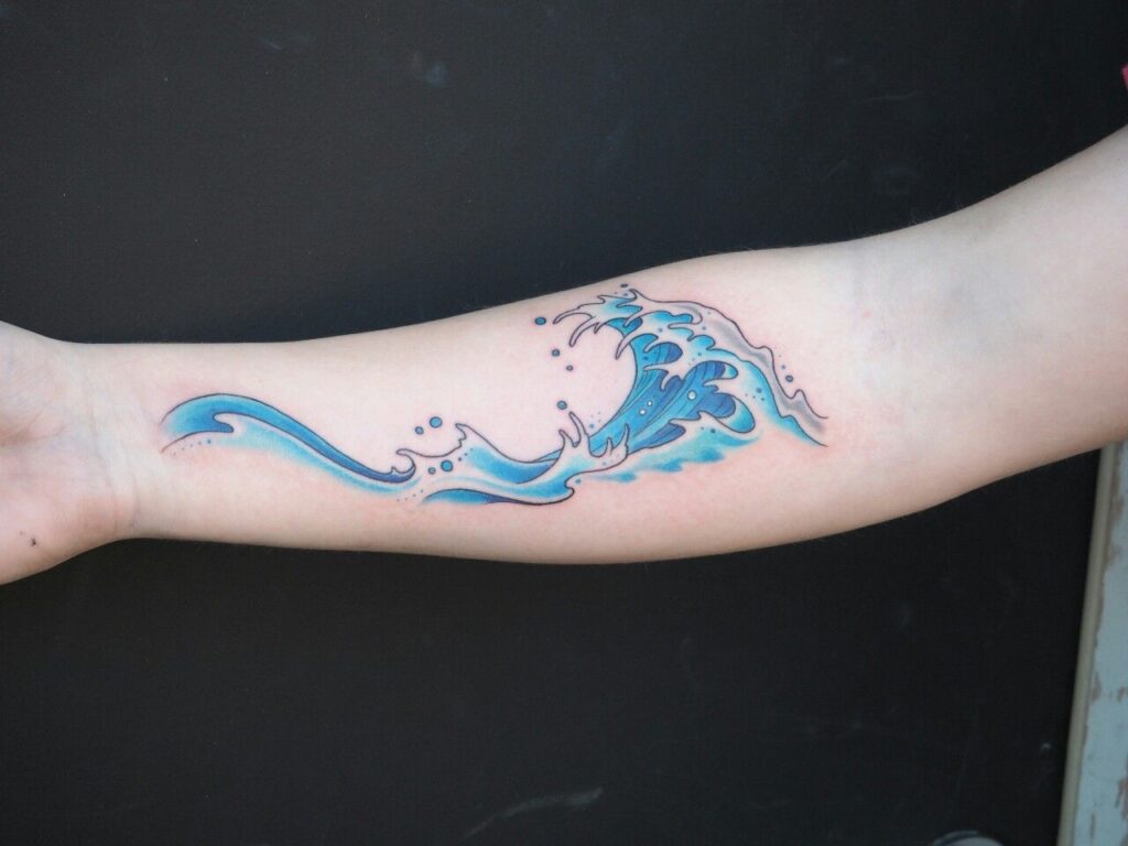 Wave tattoo on forearm for men