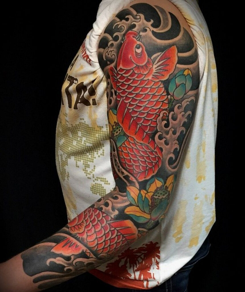 Japan style tattoo on the arm for men