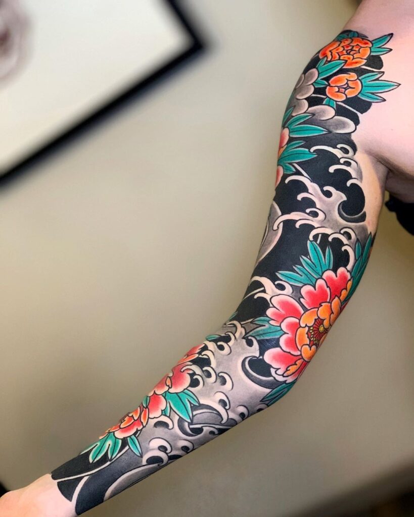 Japan style tattoo on the arm for men