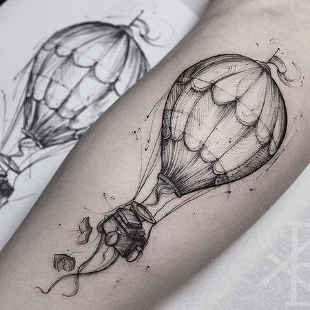 Balloon tattoo on leg for men