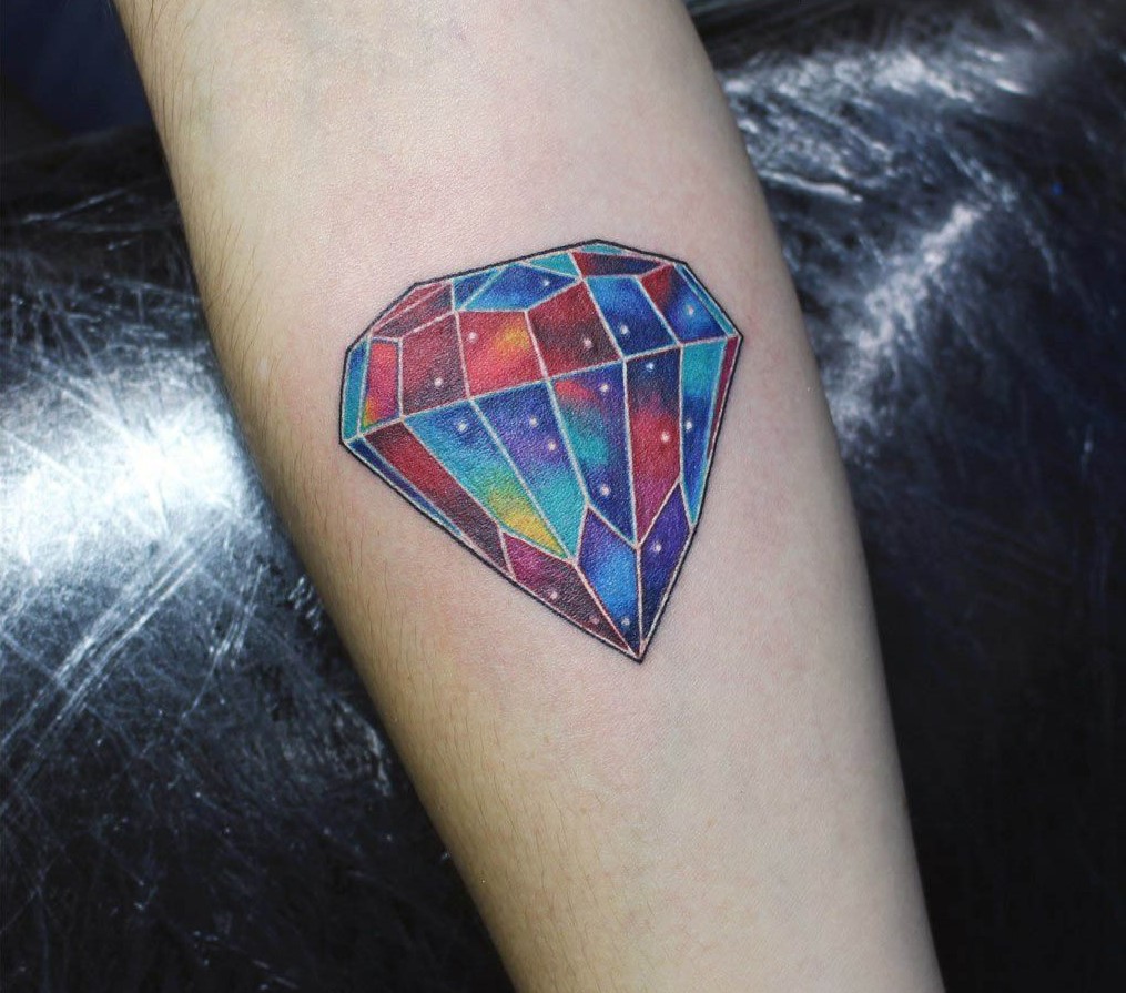 Colorful diamond tattoo on forearm for men