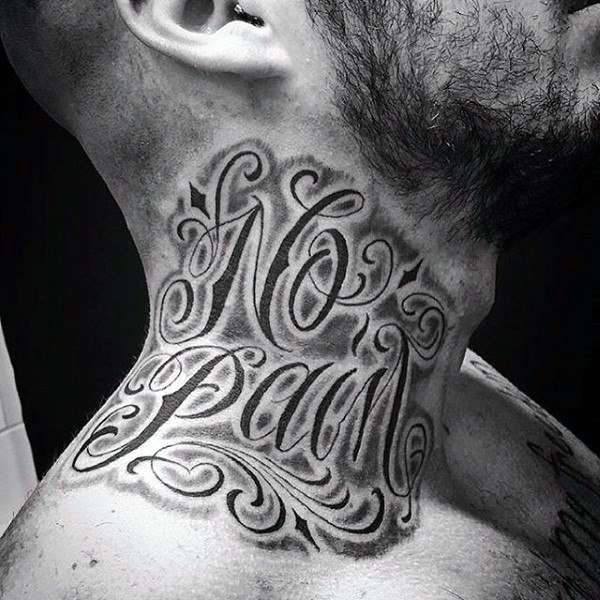 Lettering style tattoo on the neck for men